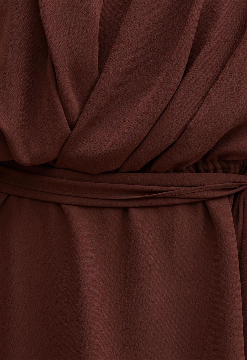 Forever New - Samantha tipped draped mini dress in dark chocolate truffle