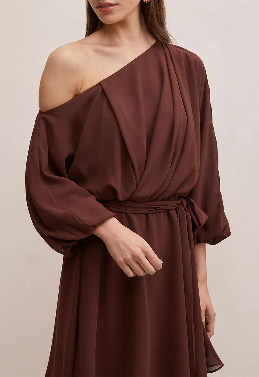 Forever New - Samantha tipped draped mini dress in dark chocolate truffle