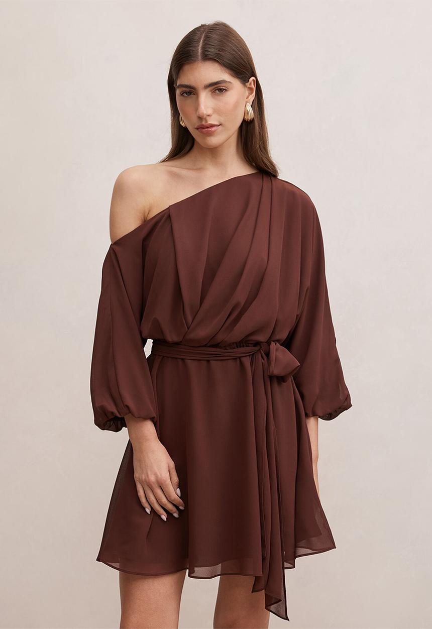 Forever New - Samantha tipped draped mini dress in dark chocolate truffle