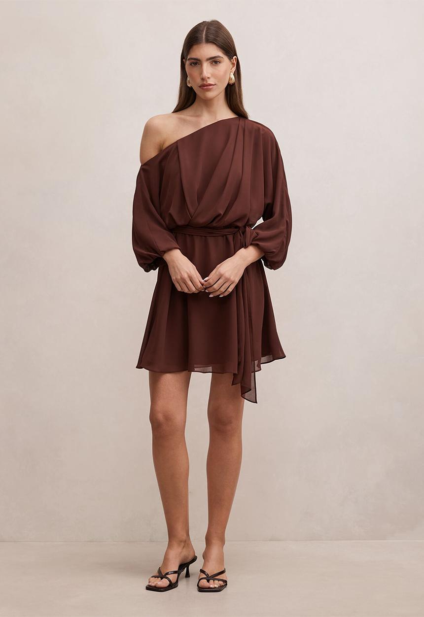 Forever New - Samantha tipped draped mini dress in dark chocolate truffle