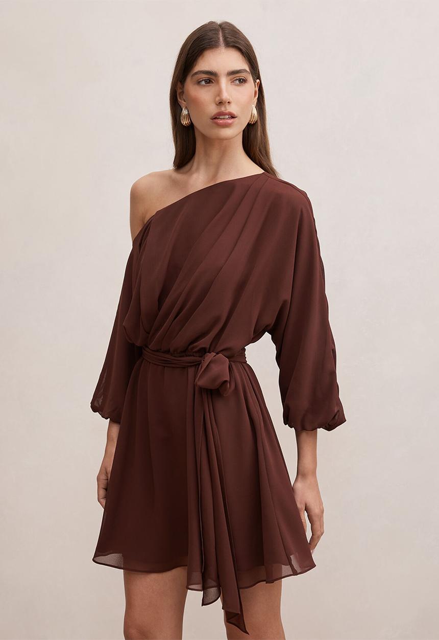 Forever New - Samantha tipped draped mini dress in dark chocolate truffle