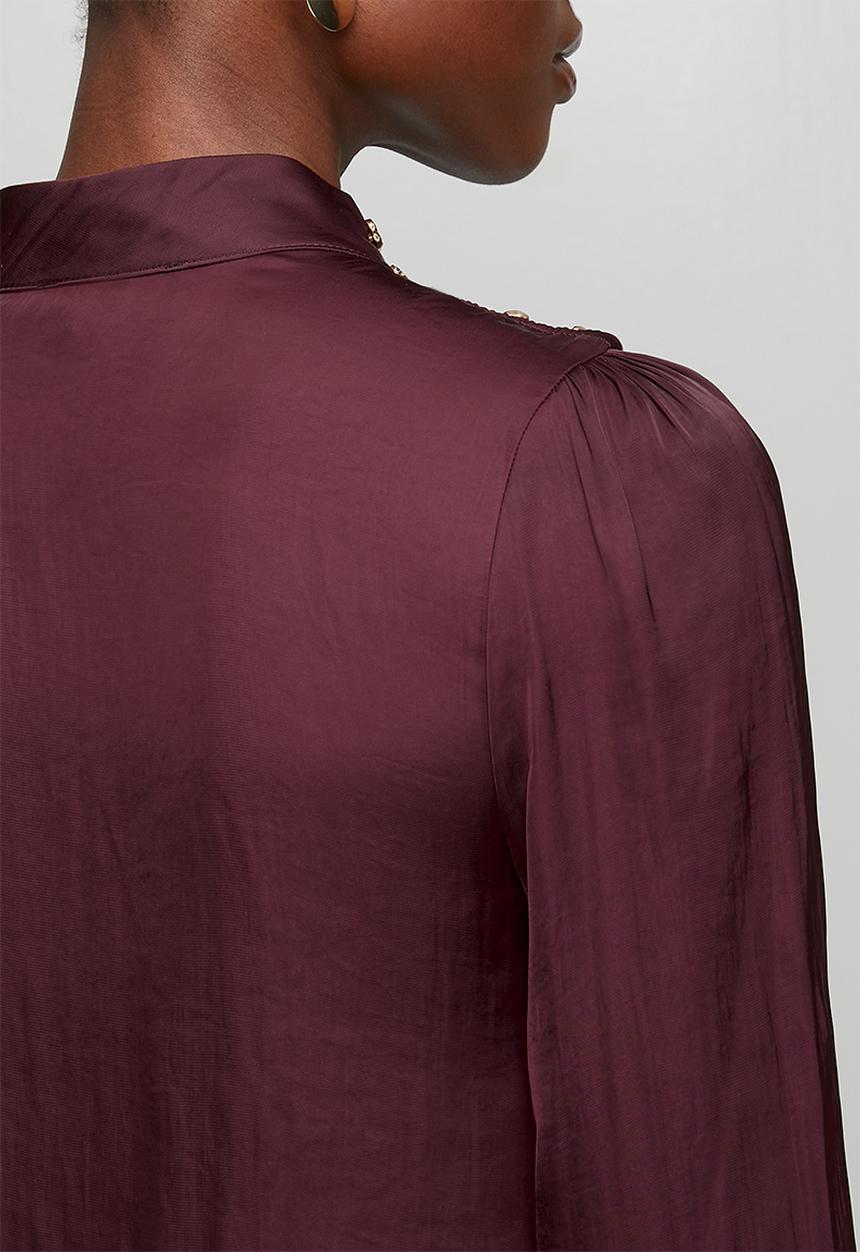 New Look - Judy Satin Btn High Neck Blouse - Burgundy