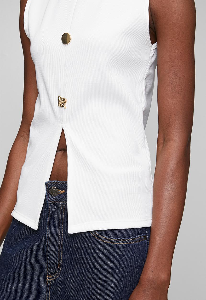 Trendyol - Button Detail Crew Neck Vest Blouse - White