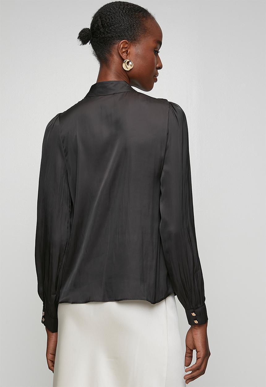 New Look - Judy Satin Btn High Neck Blouse - Black