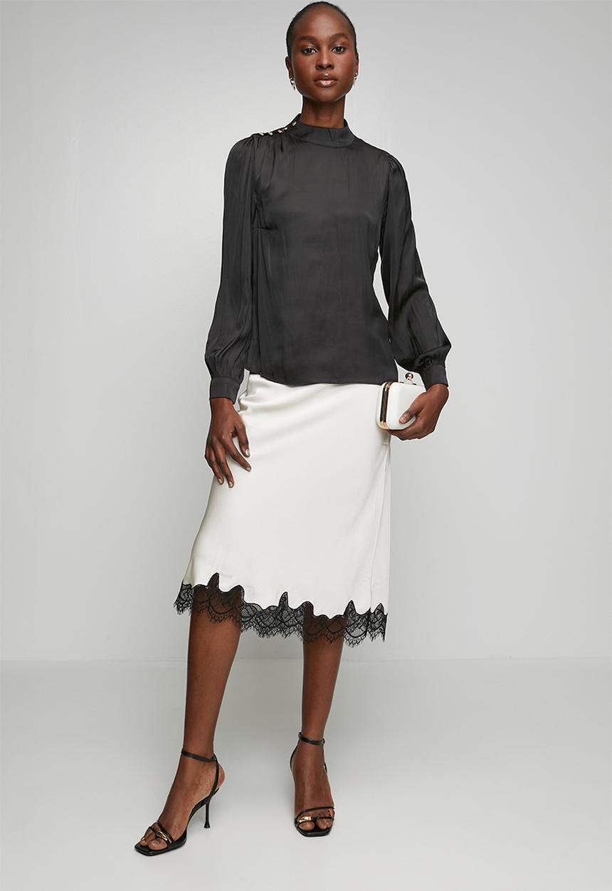 New Look - Judy Satin Btn High Neck Blouse - Black