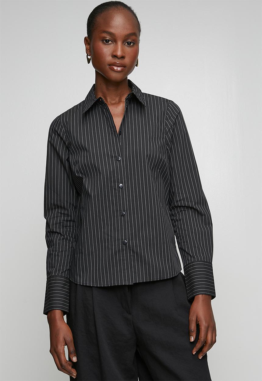New Look - Sadie Slim Stripe Shirt - Black / Cream Stripe