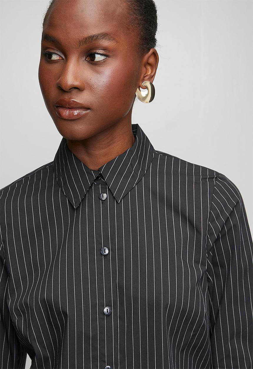 New Look - Sadie Slim Stripe Shirt - Black / Cream Stripe