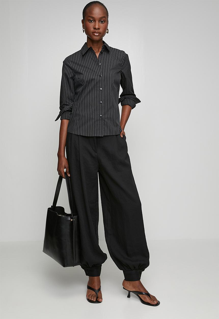 New Look - Sadie Slim Stripe Shirt - Black / Cream Stripe