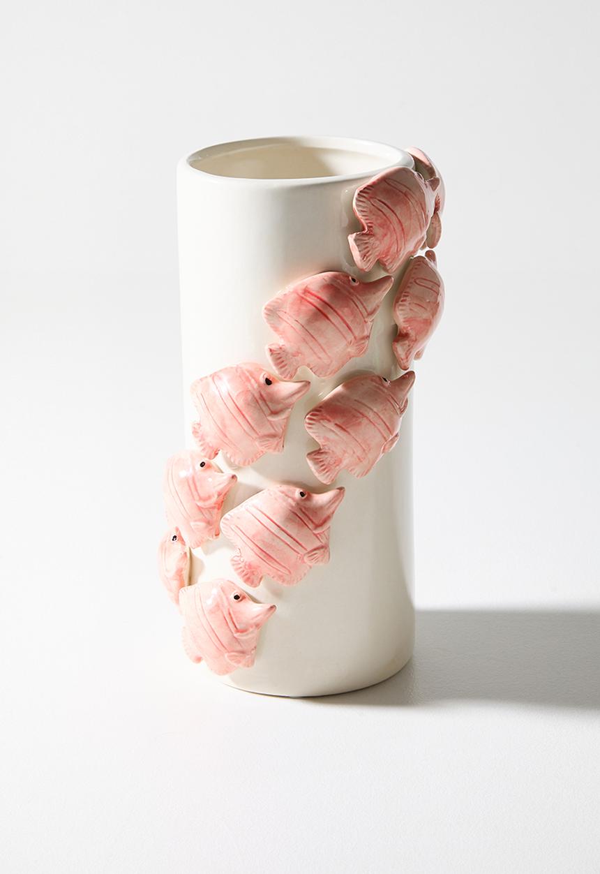 Sixth Floor - Ceramic Fish Vase - Natural & coral