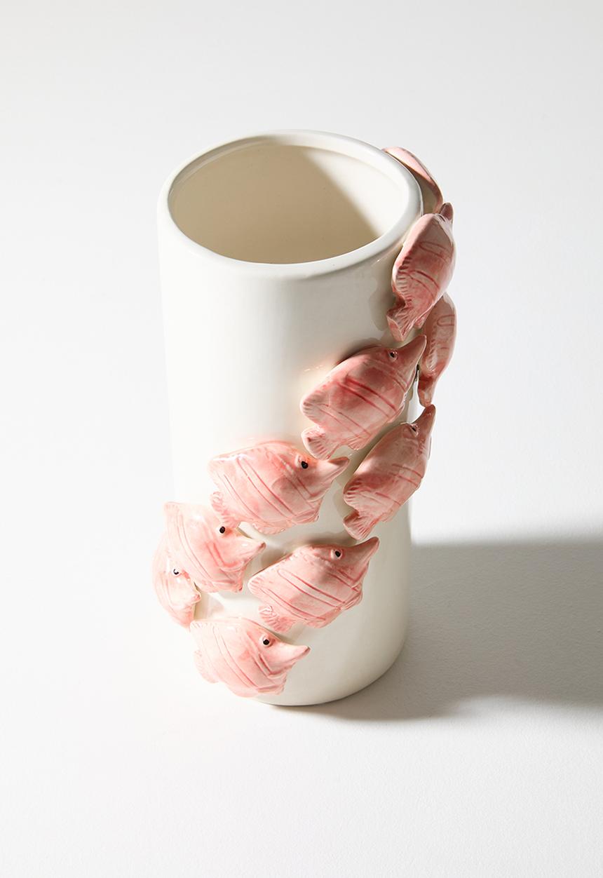 Sixth Floor - Ceramic Fish Vase - Natural & coral