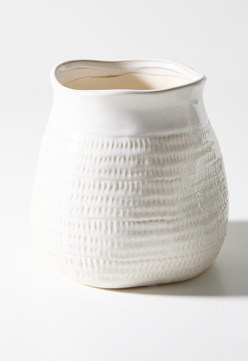 Sixth Floor - Stoneware Textured Vase - White