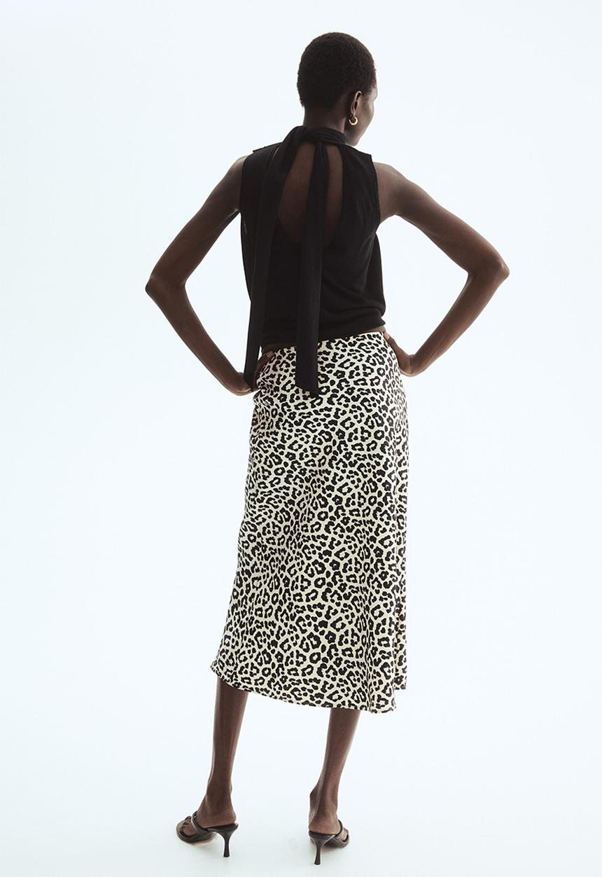 H&M - Midi skirt - cream/leopard print