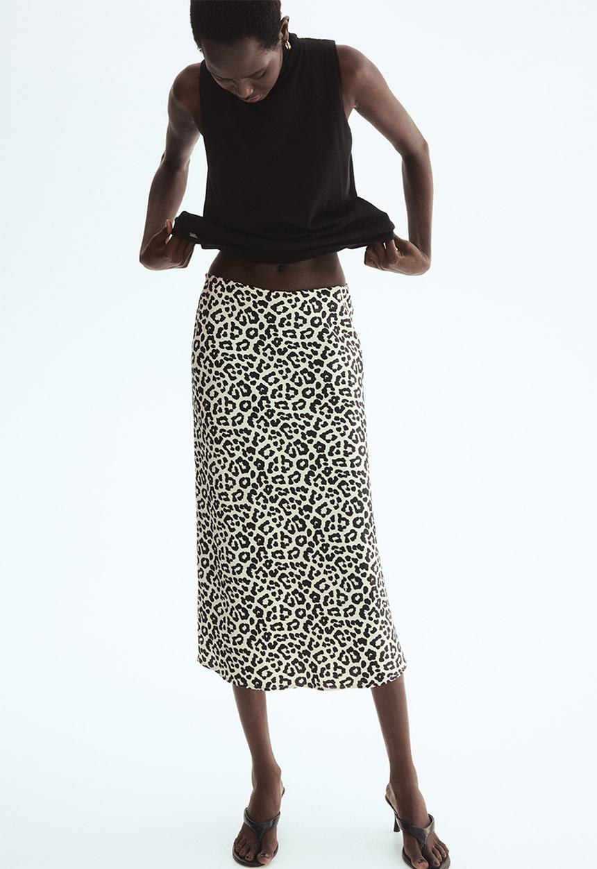 H&M - Midi skirt - cream/leopard print