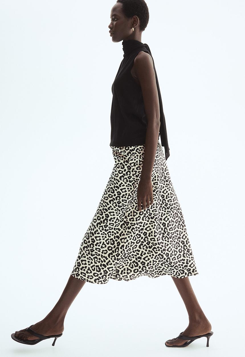H&M - Midi skirt - cream/leopard print