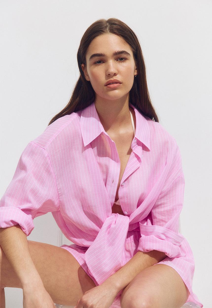 H&M - Cotton beach shirt - pink/pinstriped