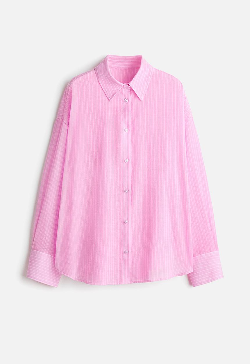 H&M - Cotton beach shirt - pink/pinstriped