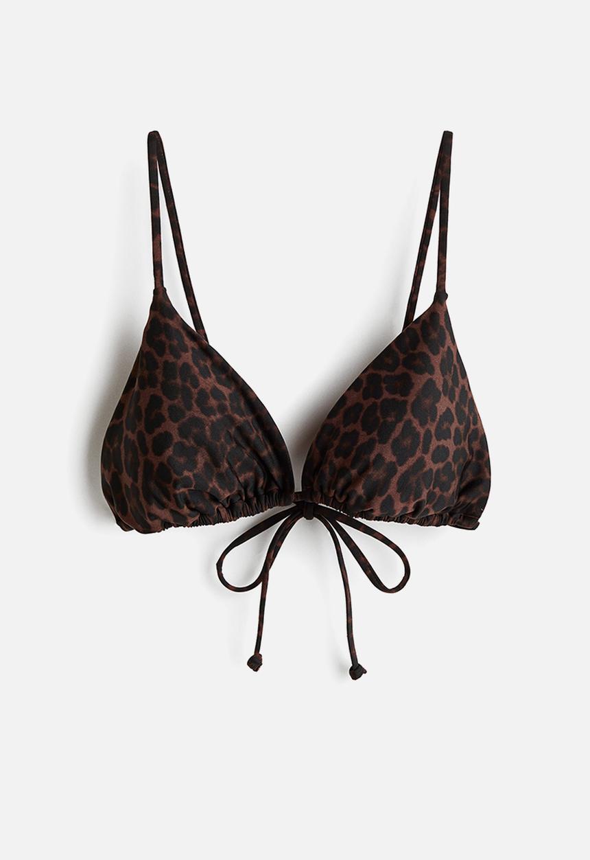 H&M - Padded triangle bikini top - dark brown/leopard print