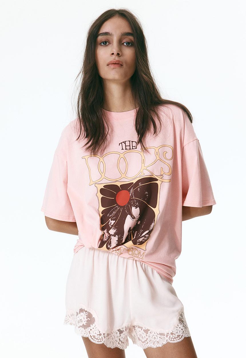 H&M - Oversized print-motif T-shirt - powder pink/the doors