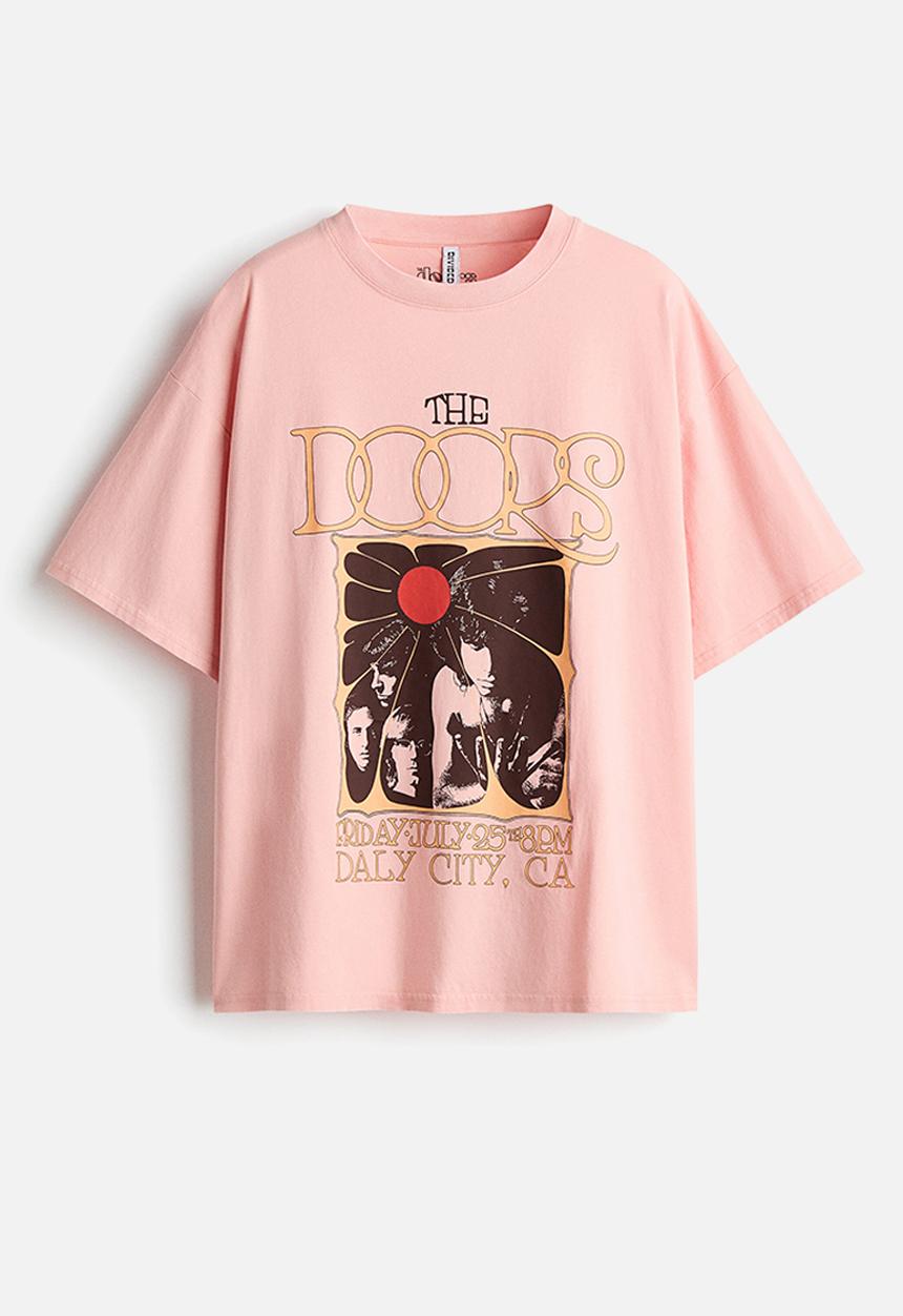 H&M - Oversized print-motif T-shirt - powder pink/the doors