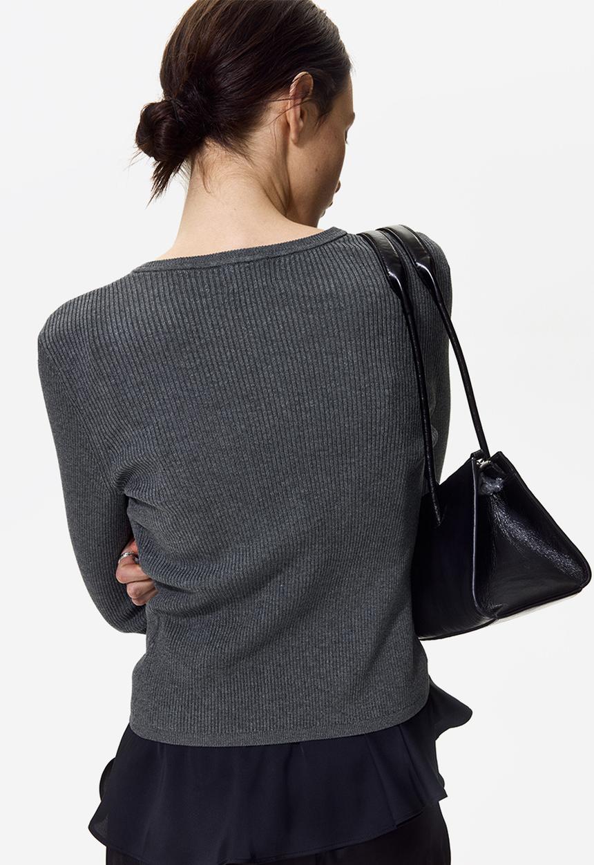 H&M - Ribbed cardigan - dark grey marl