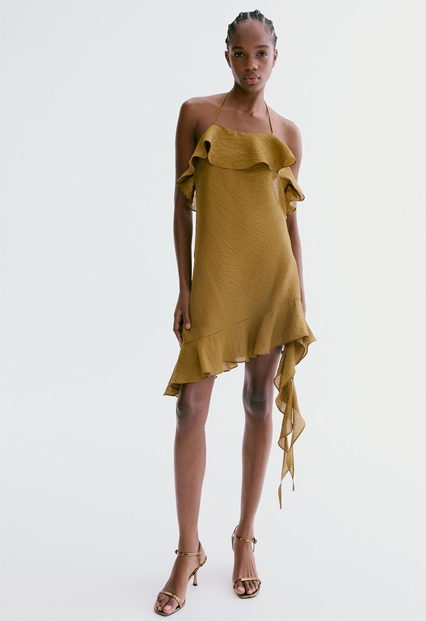 H&M - Flounced halterneck dress - dark khaki green