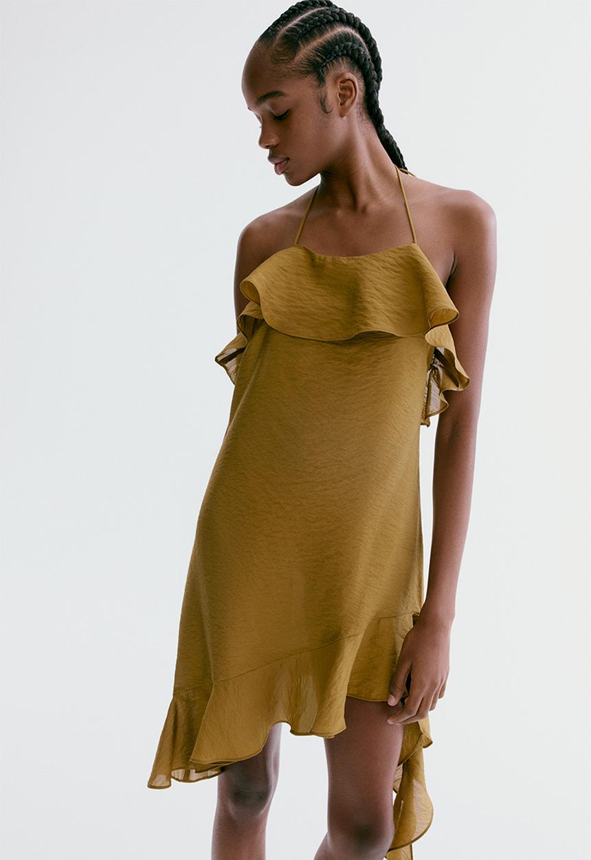 H&M - Flounced halterneck dress - dark khaki green