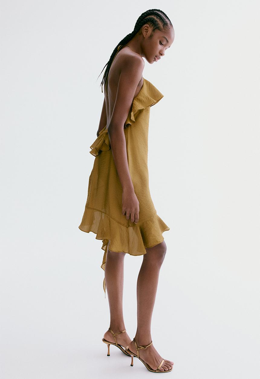 H&M - Flounced halterneck dress - dark khaki green