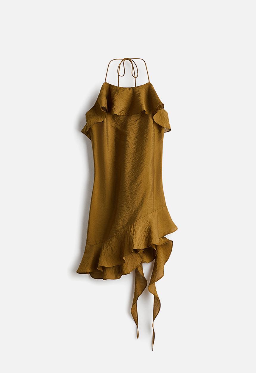 H&M - Flounced halterneck dress - dark khaki green
