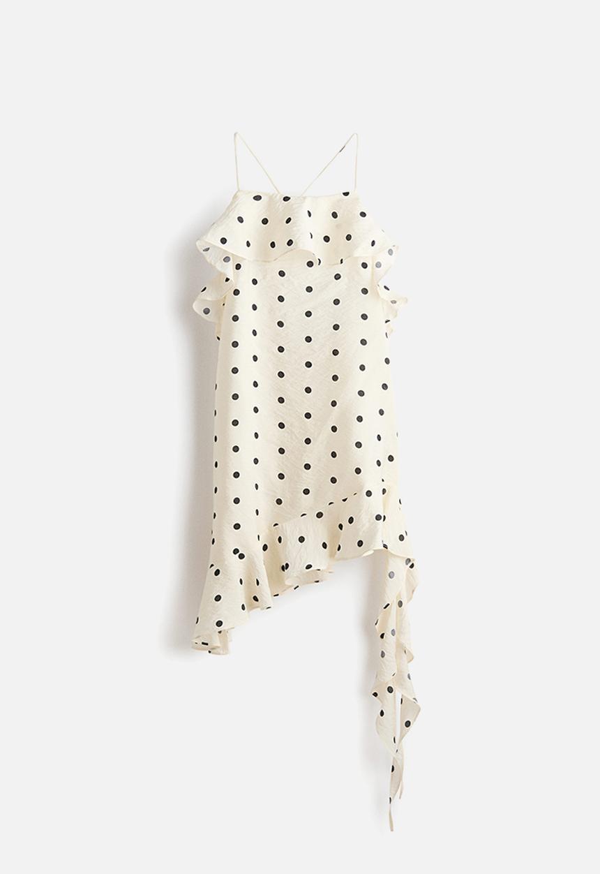 H&M - Flounced halterneck dress - cream/polka dot