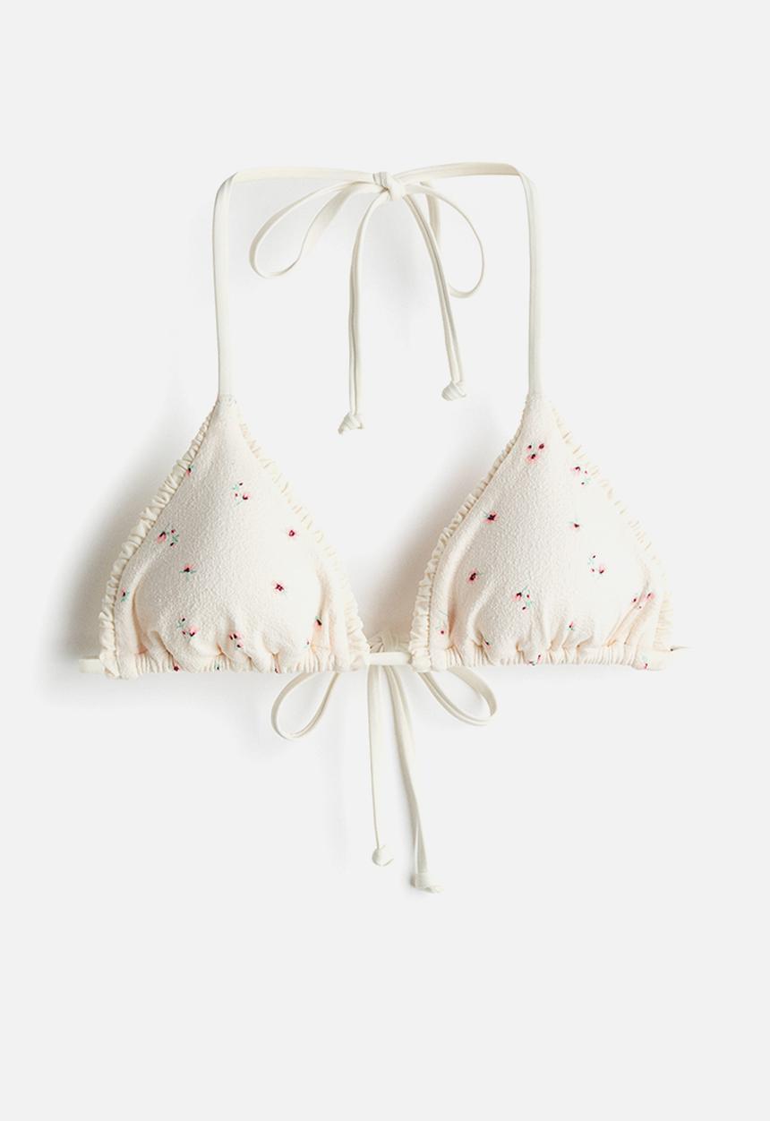 H&M - Padded triangle bikini top  - white/floral