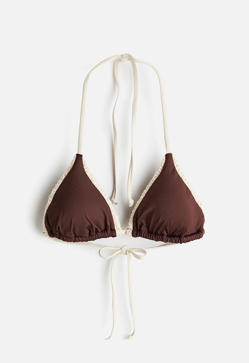 H&M - Padded triangle bikini top  - dark brown/cream