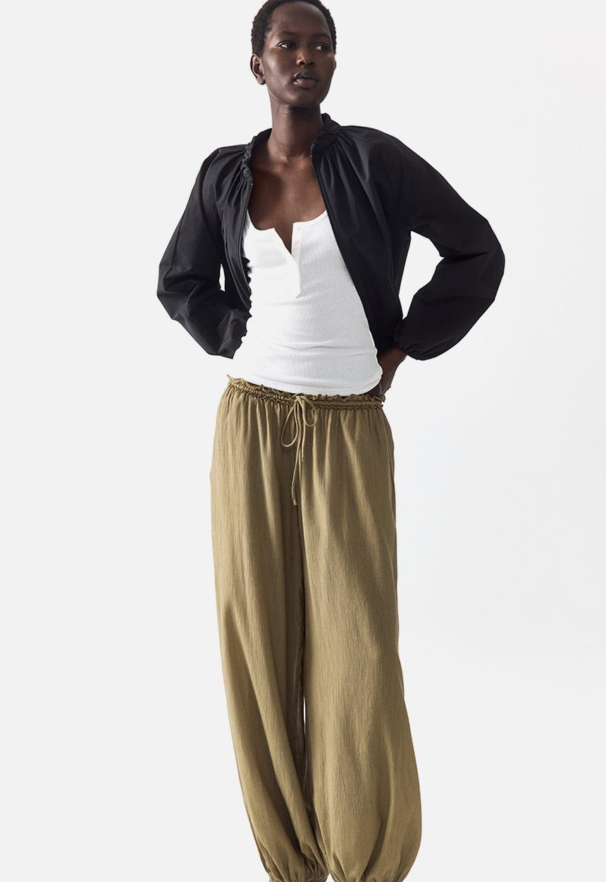 H&M - Balloon drawstring trousers - light khaki green