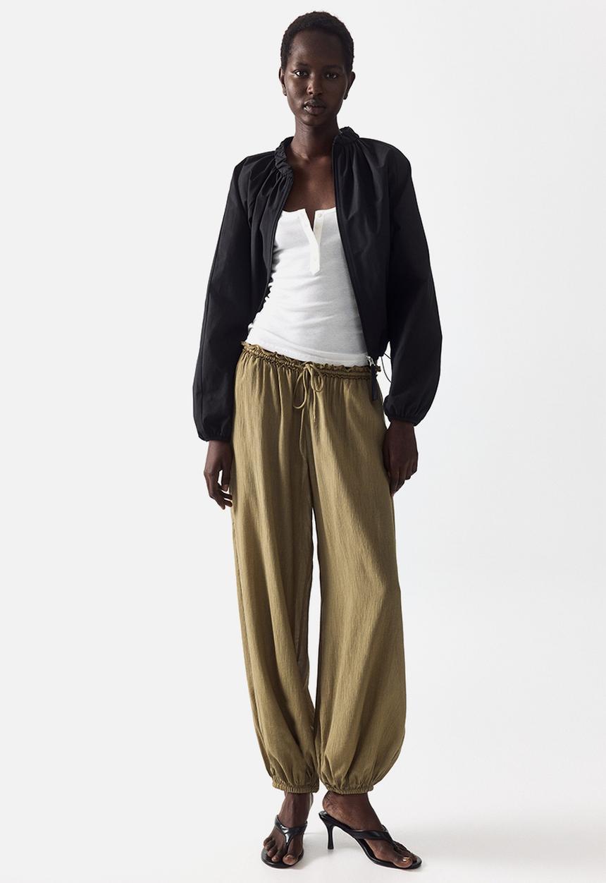 H&M - Balloon drawstring trousers - light khaki green