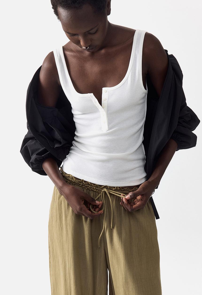 H&M - Balloon drawstring trousers - light khaki green