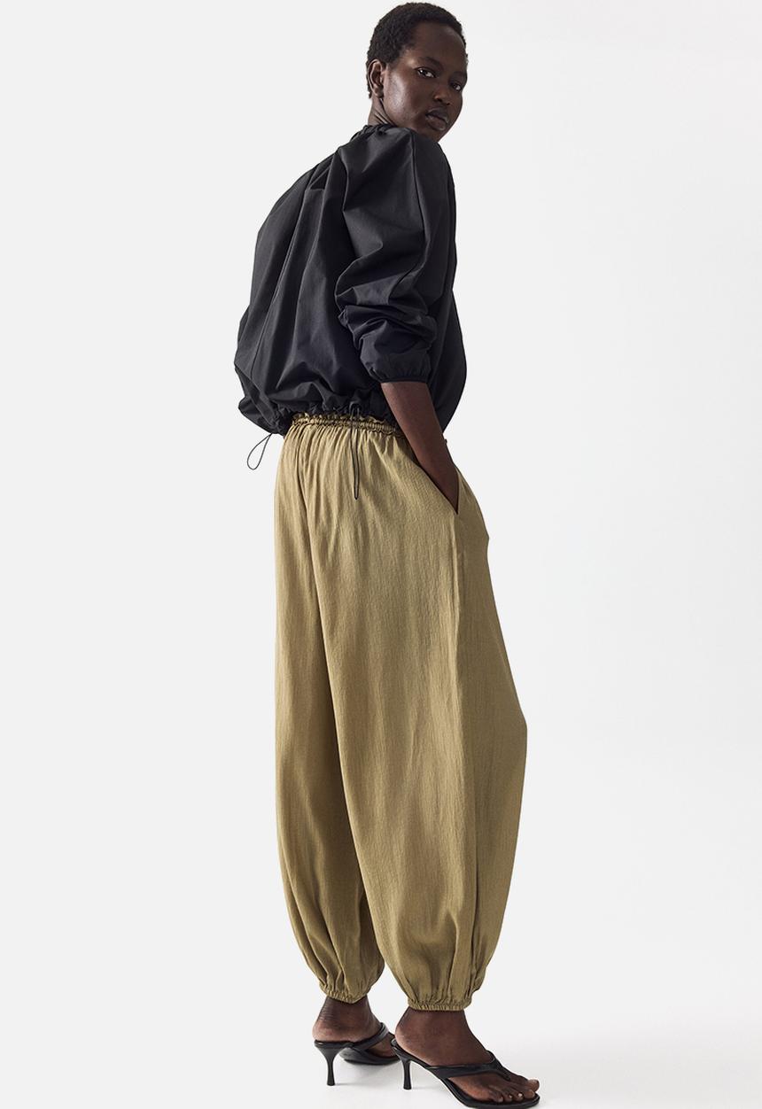 H&M - Balloon drawstring trousers - light khaki green