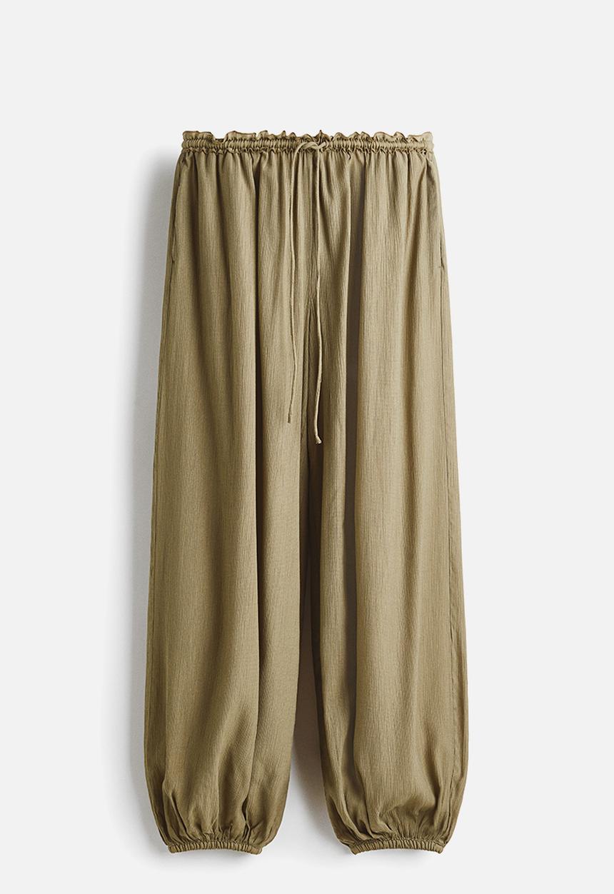 H&M - Balloon drawstring trousers - light khaki green