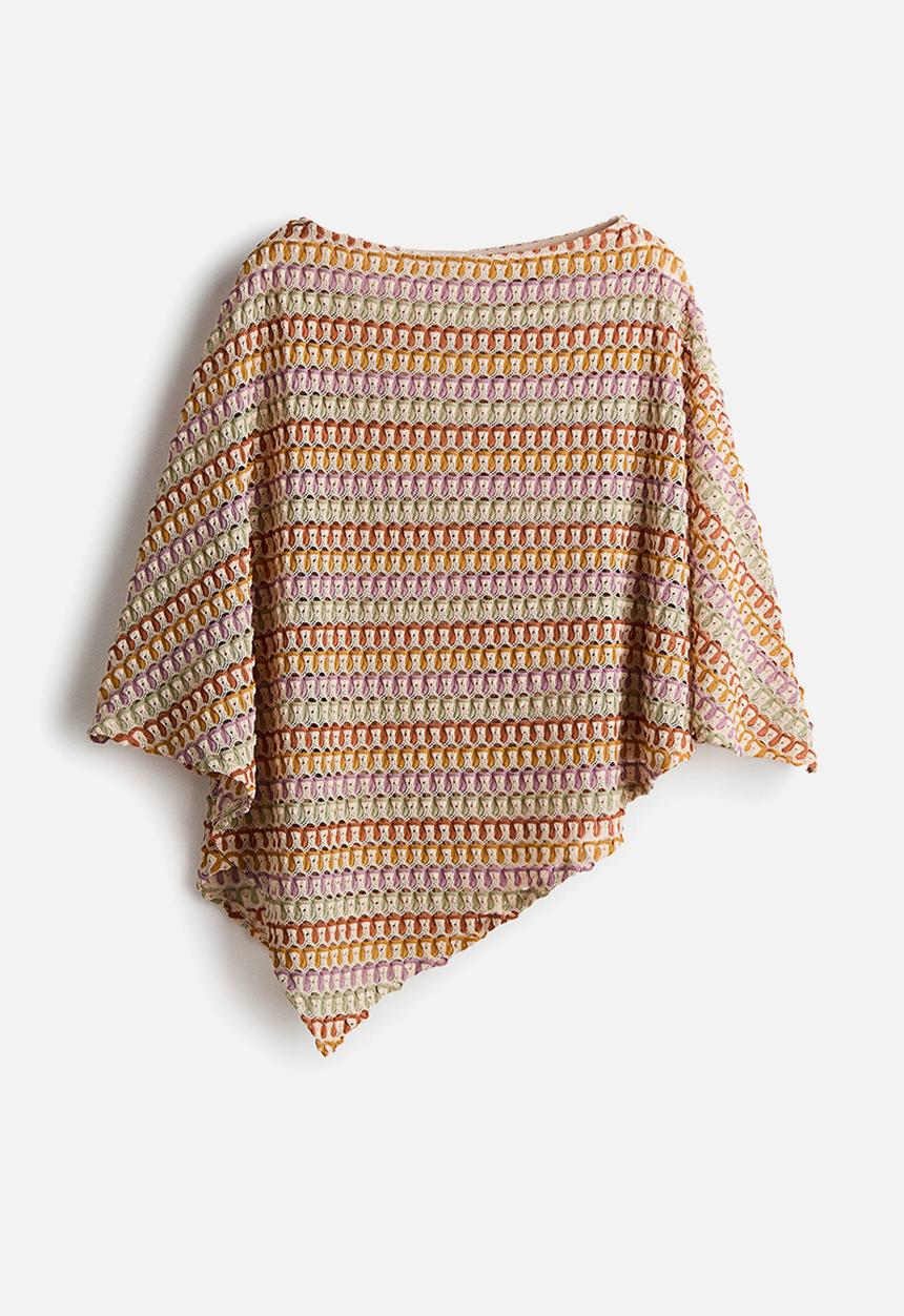 H&M - Crochet-look cape top - light beige/purple/green