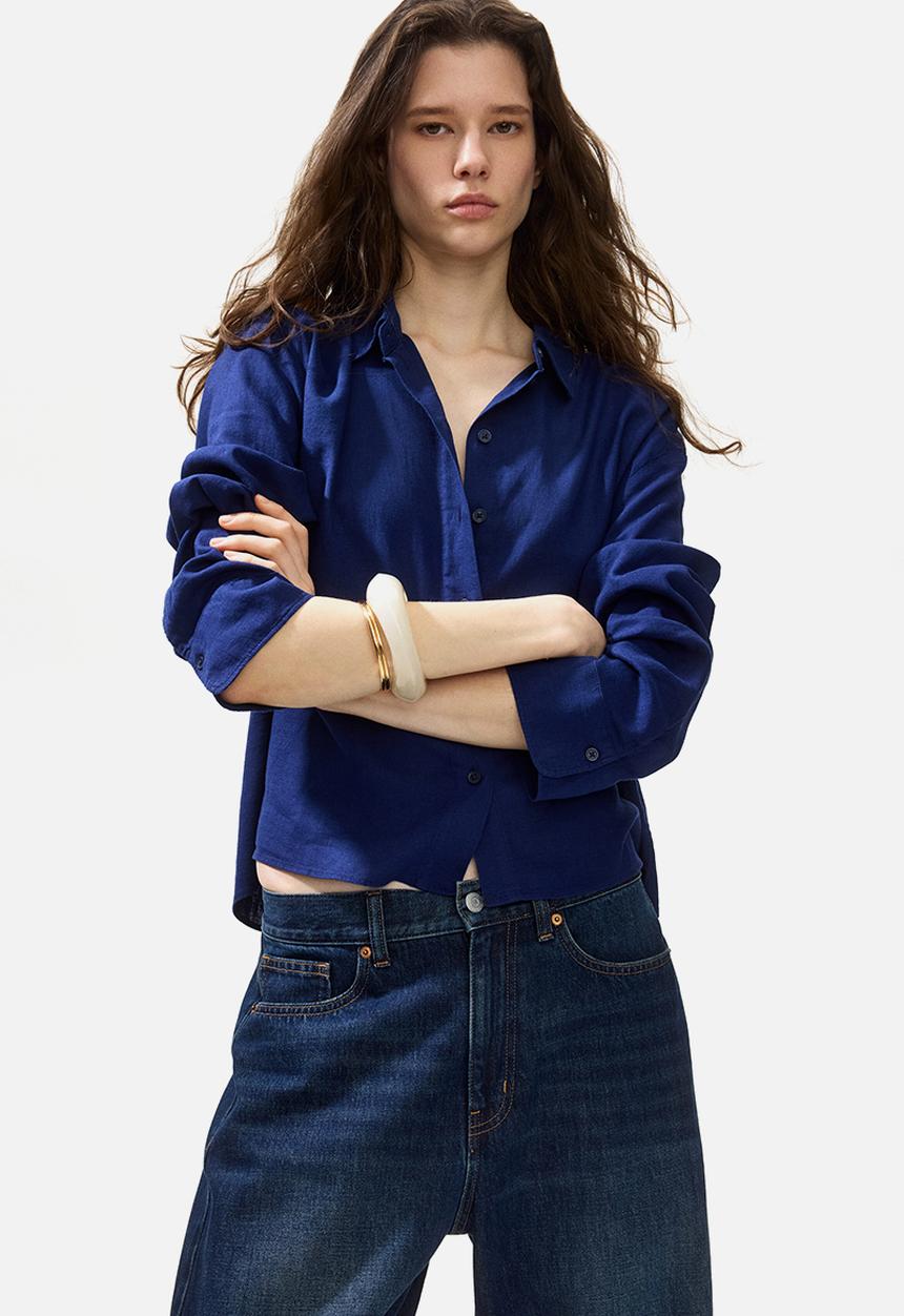 H&M - Linen-blend shirt - dark blue