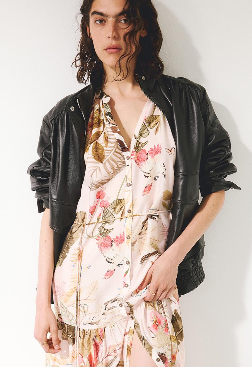 H&M - Tie-belt midi dress - light pink/floral