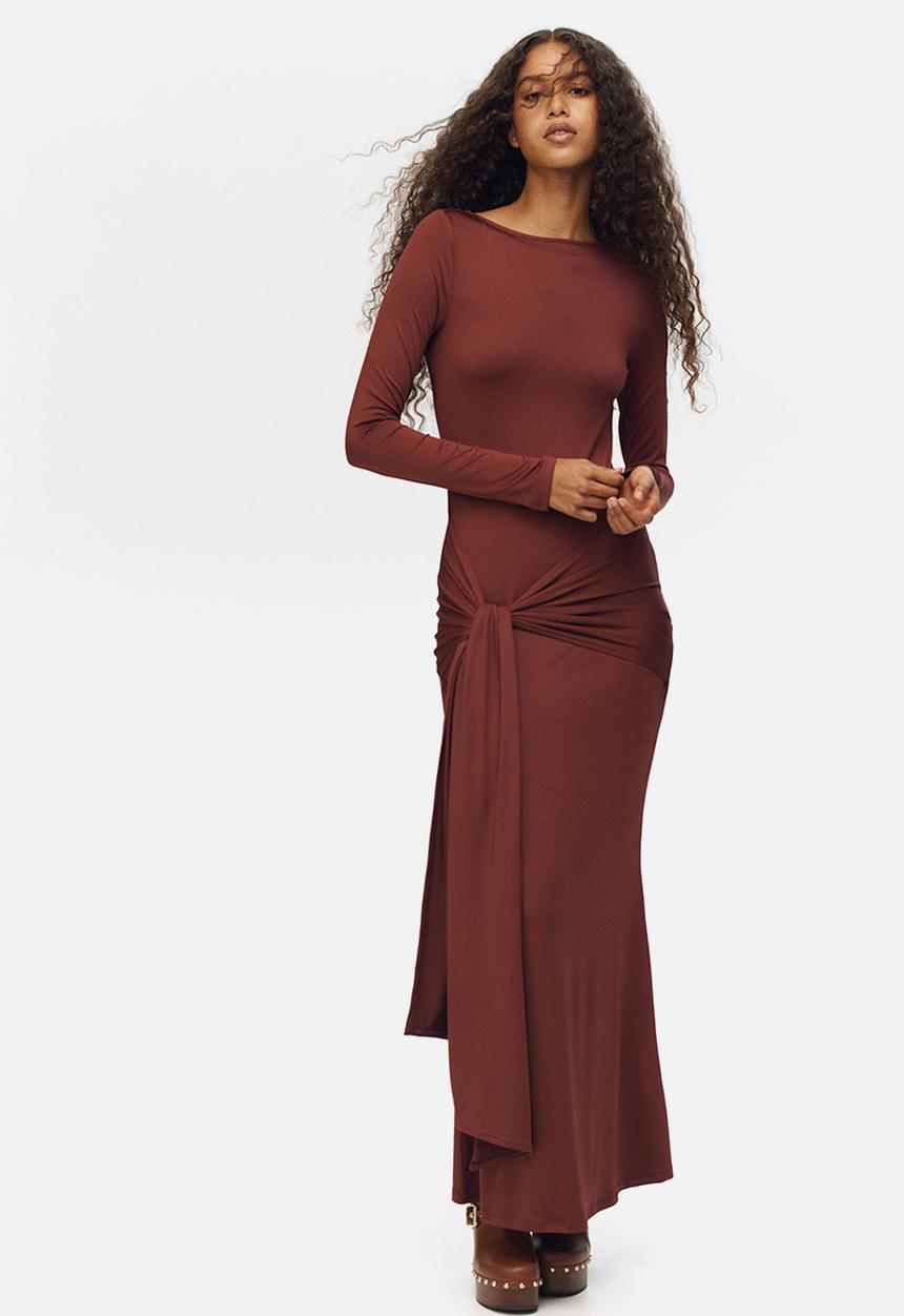 H&M - Tie-detail jersey dress - rust brown