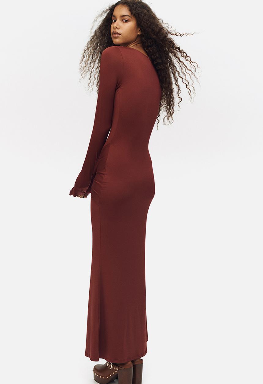 H&M - Tie-detail jersey dress - rust brown