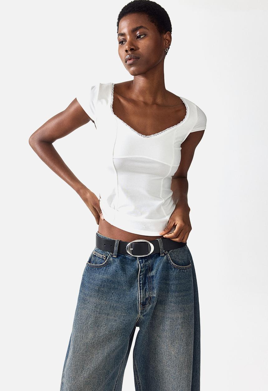 H&M - Lace-trimmed top - white