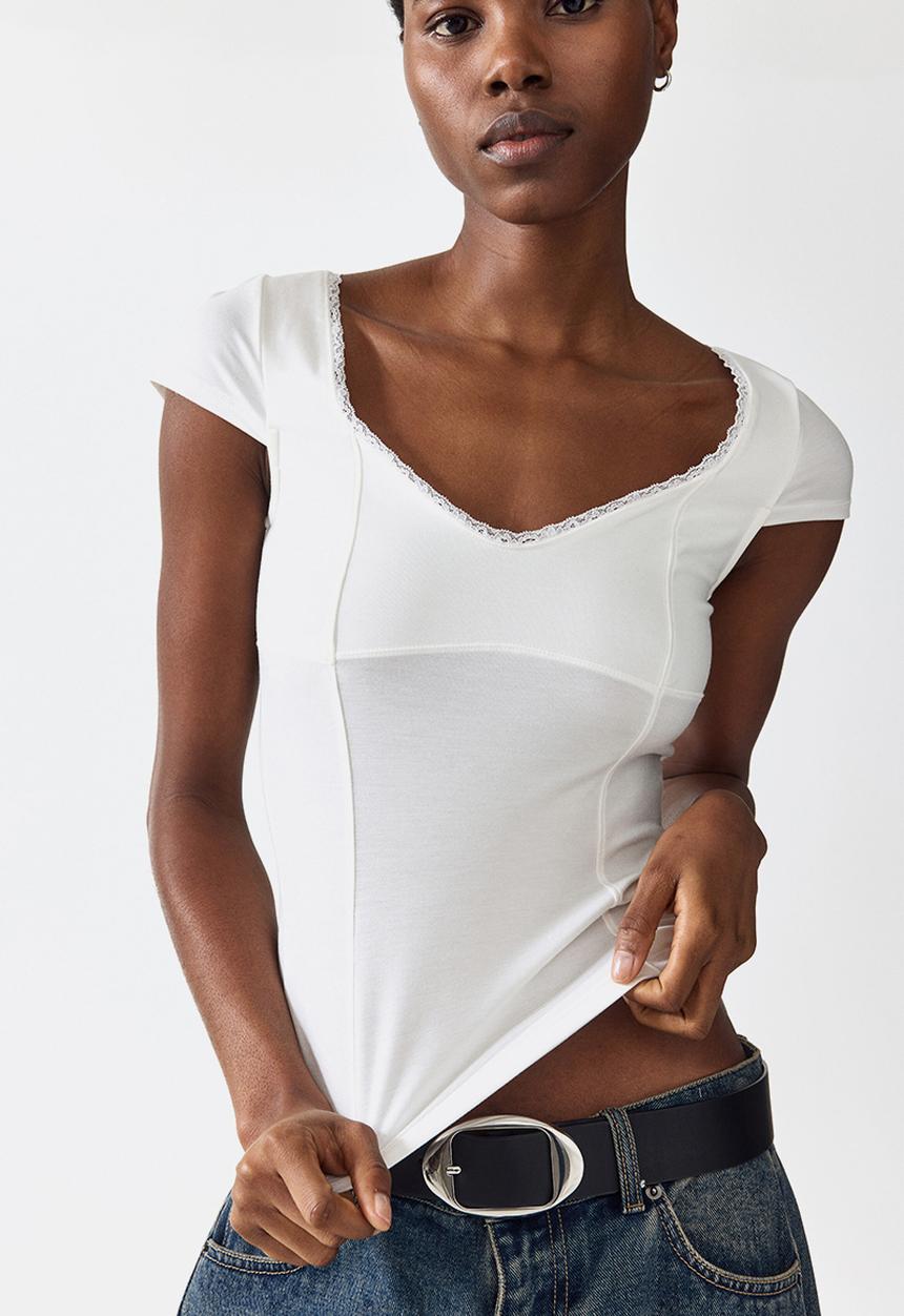 H&M - Lace-trimmed top - white
