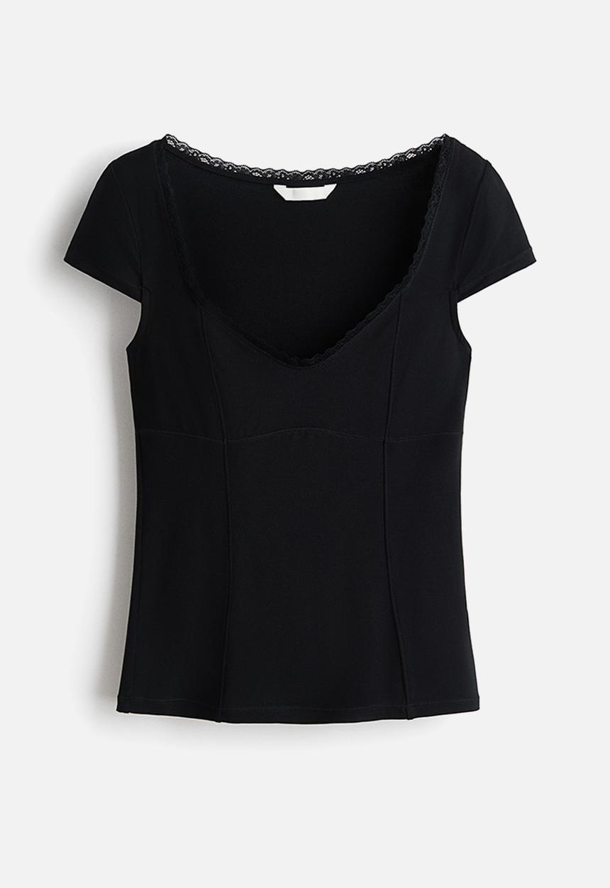 H&M - Lace-trimmed top - black