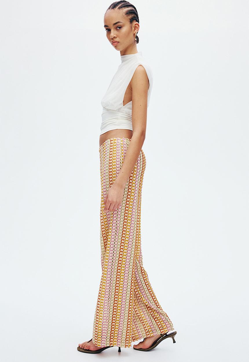 H&M - Crochet-look trousers - light beige/purple/green