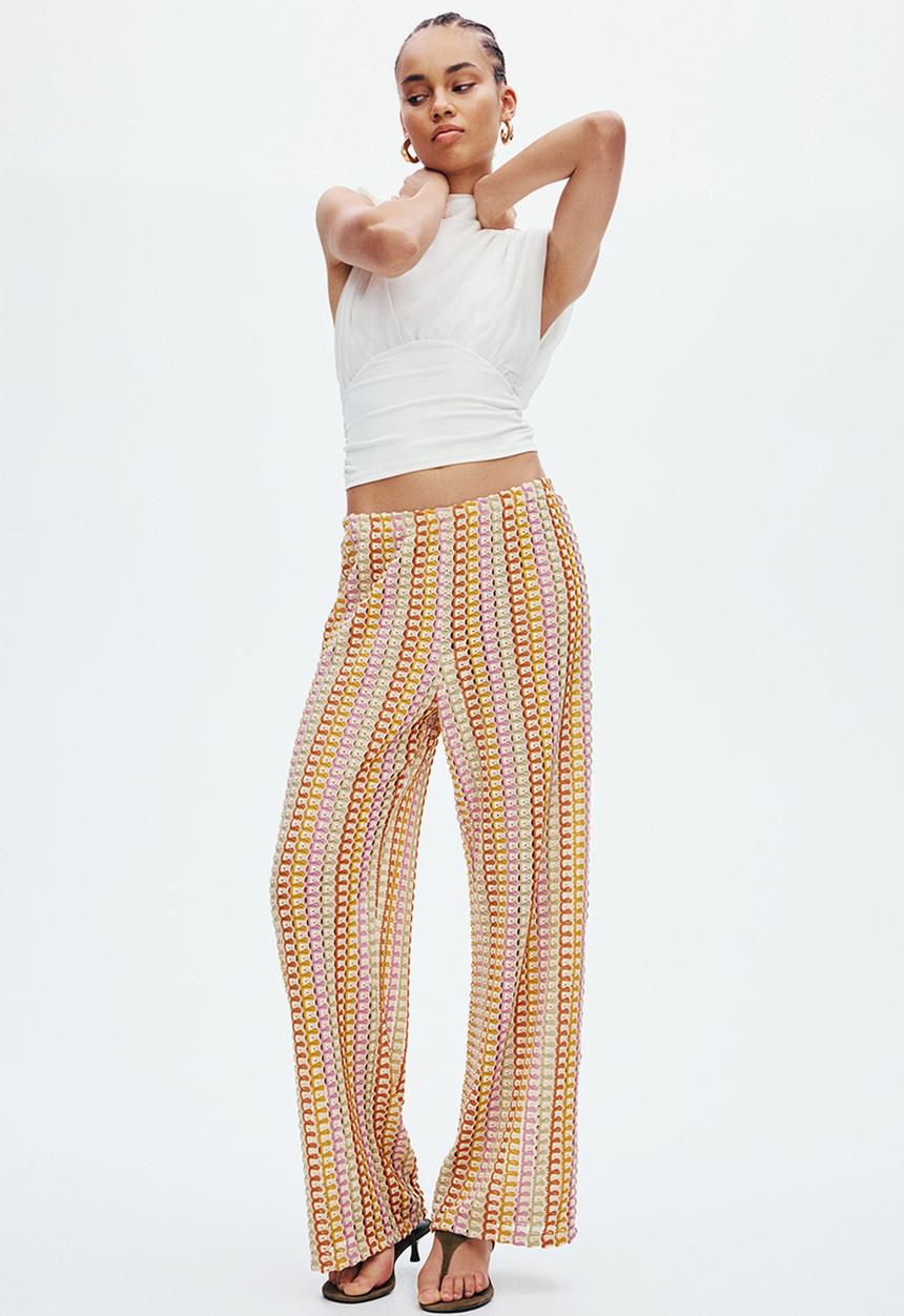 H&M - Crochet-look trousers - light beige/purple/green