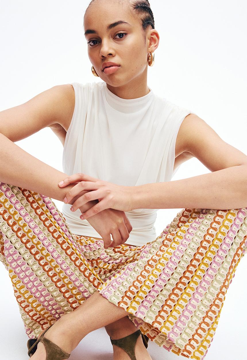 H&M - Crochet-look trousers - light beige/purple/green