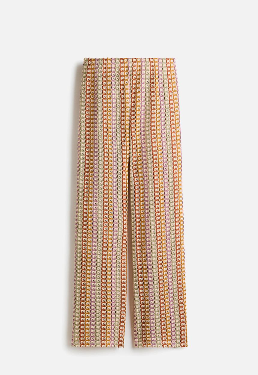H&M - Crochet-look trousers - light beige/purple/green