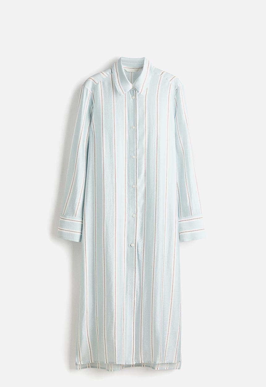 H&M - Long viscose-blend shirt - light blue/striped