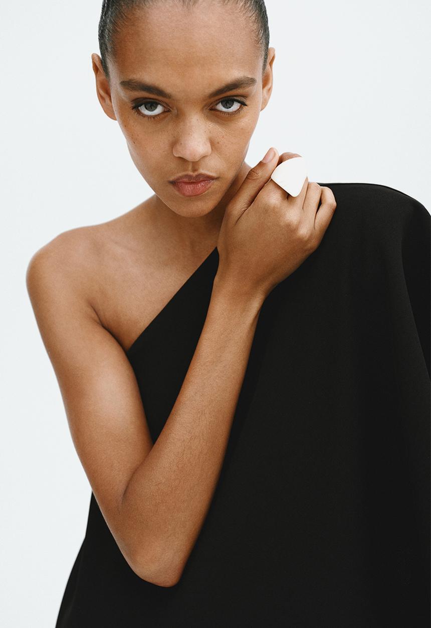 H&M - One-shoulder cape top - black